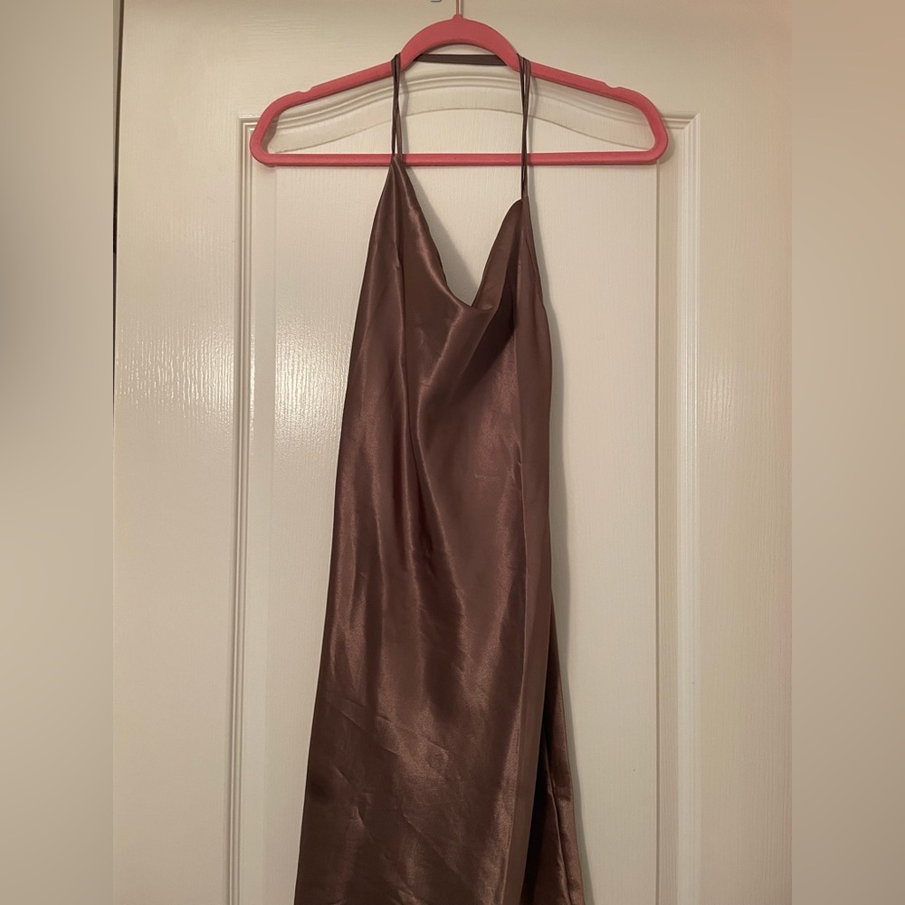 H&M chocolate brown dress with low scoop back